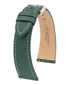 HIRSCH Bologna watch strap, dark green, Calf leather, with Quick Release