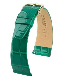 HIRSCH Prestige Alligator watch strap, green shiny, Alligator leather, with Quick Release