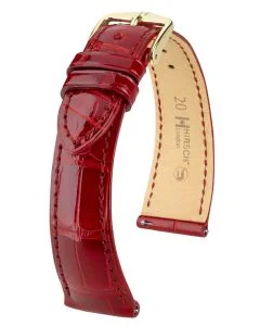 HIRSCH London Alligator watch strap, red shiny, Alligator leather, with Quick Release