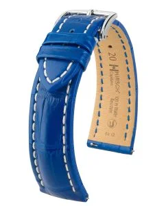 HIRSCH Capitano WR watch strap, royal blue, Alligator leather, with Quick Release