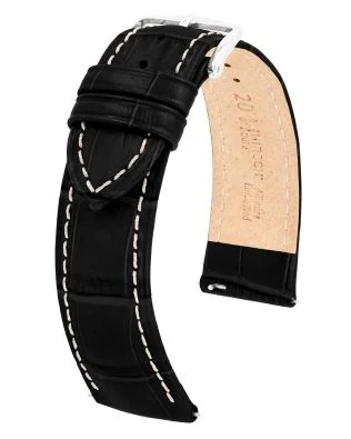 HIRSCH Duke watch strap, black, Calf leather, with Quick Release